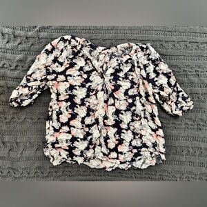 Women's Navy Floral Blouse 3X, Plus Size, Saint Tropez West